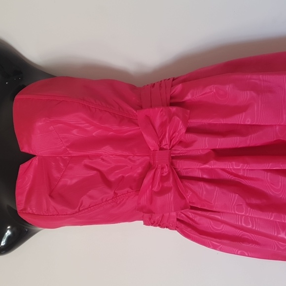Vintage Cue Size 10 Strapless Barbie Hot Pink Strapless 80s Dress with Bow Belt - Picture 2 of 10